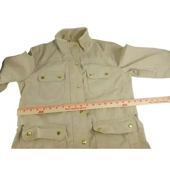 J Crew Womens Jacket Beige Full Zip Button Pocket Cotton Twill Mock Neck Size M - Picture 12 of 15